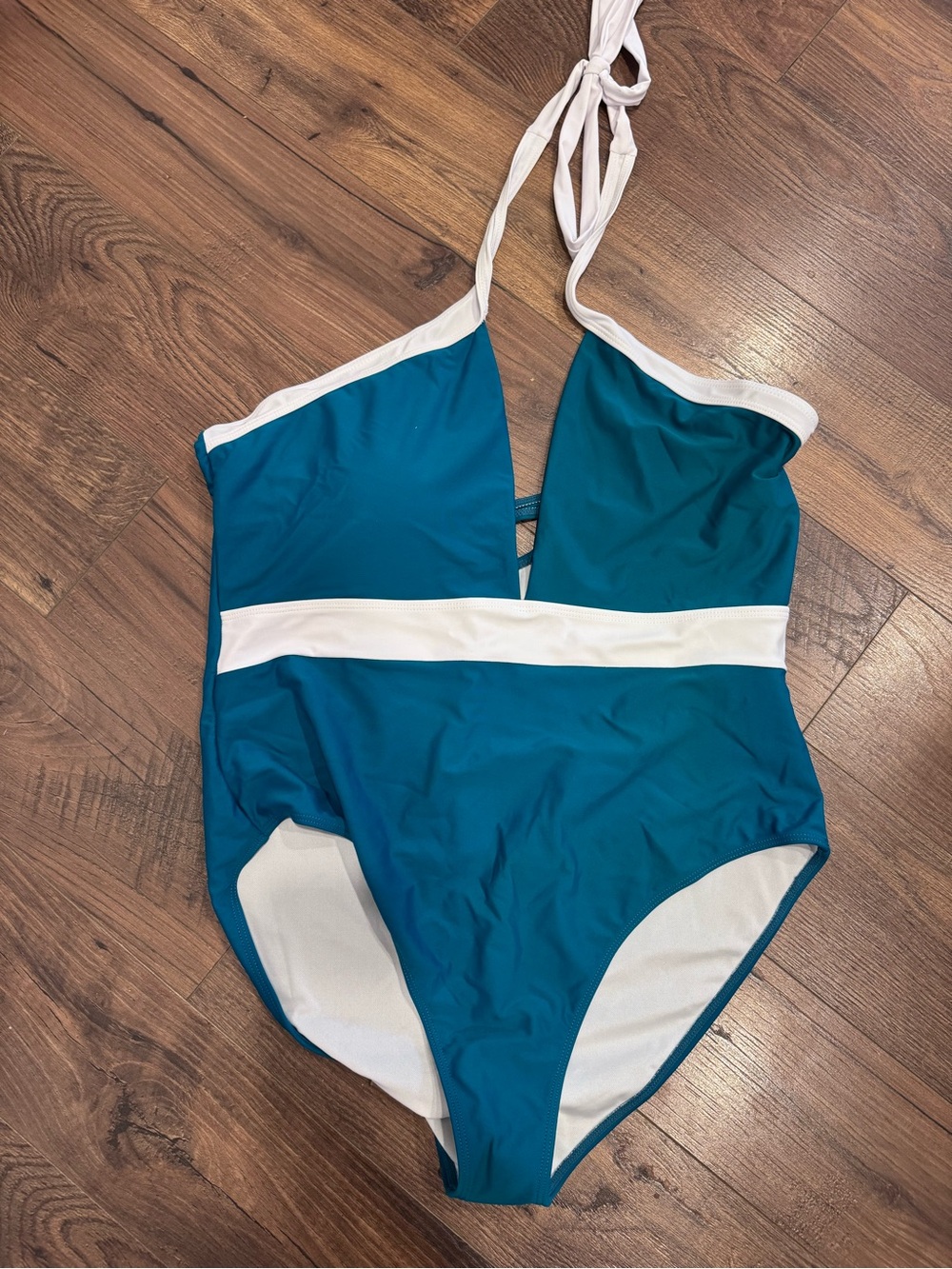 NWOT Pink Lily Teal and White One-Piece Swimsuit
